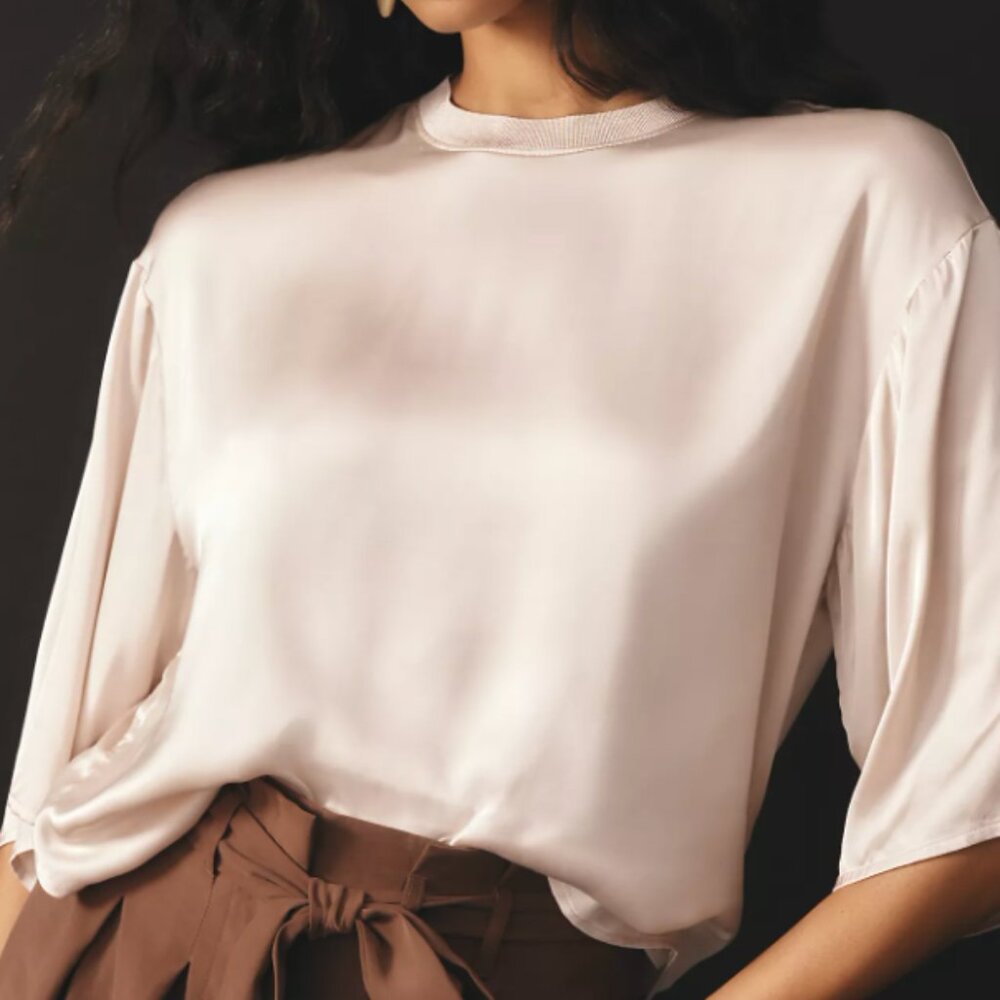 NWT Maeve Short-Sleeve Shine Boxy Blouse, Light Green, sz XXS